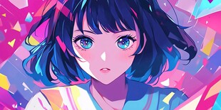 梦幻蓝发动漫少女形象