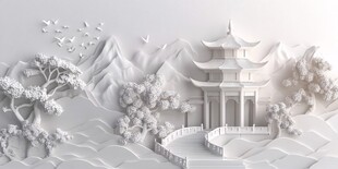 中式纸雕山水亭阁景观
