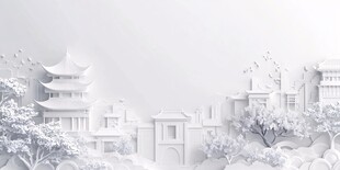 中式纸雕建筑风景画面