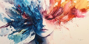 梦幻色彩泼墨风格女性头像