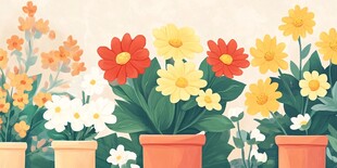 多彩盆栽花卉装点美好画面