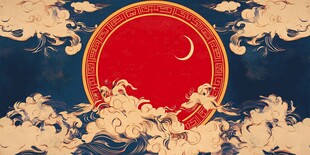 中式圆月云海古风插画