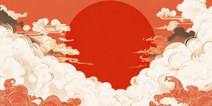 红日云海中式意境插画