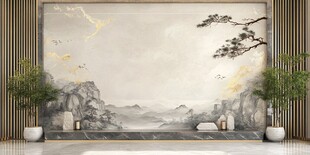 中式山水意境客厅背景墙
