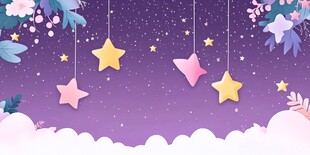 梦幻星空下的悬挂星星场景