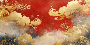 中式金红祥云梦幻背景图