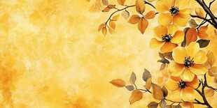 金黄花朵枝叶背景图