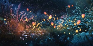 梦幻夏夜萤火虫飞舞场景