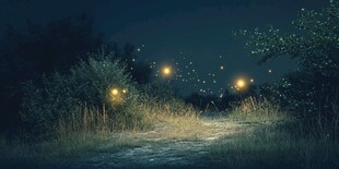 夏夜萤光小路梦幻景象