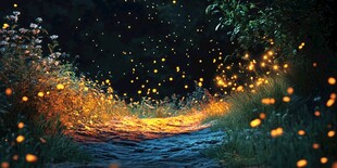 夏夜萤火闪烁的梦幻小径