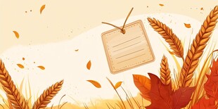 秋日麦穗间的空白标签