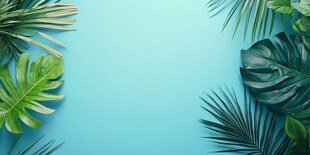 清新蓝底热带植物装饰图