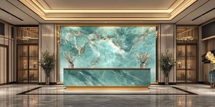 奢华大堂翡翠纹大理石前台