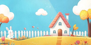 田园小屋旁的可爱兔子世界