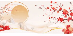 中式唯美花鸟山水背景图