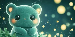 可爱绿萌宠置身梦幻星空