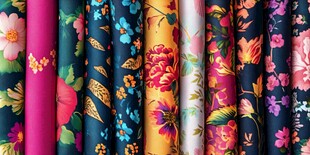 多彩花卉图案布料展示