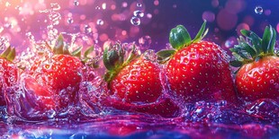 草莓入水溅起梦幻水花