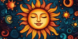 梦幻笑脸太阳插画图案