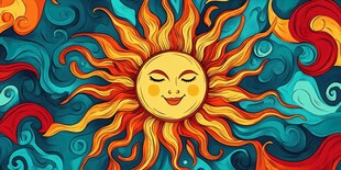 微笑太阳的梦幻色彩图案
