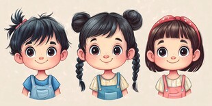 可爱萌趣的三个小女孩