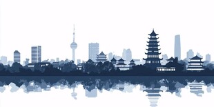 水墨风城市建筑天际线