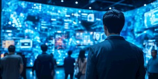 科技展厅前的观览人群