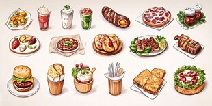 多样美食插画集合