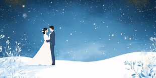 雪夜中的浪漫新婚夫妇