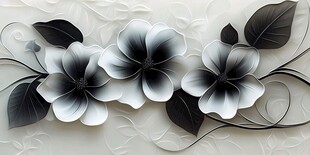 黑白花卉立体艺术装饰画