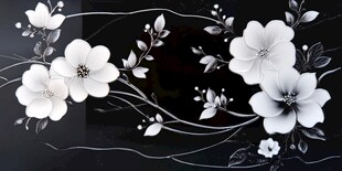 黑白花卉线条装饰图案