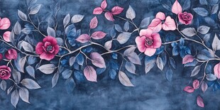 蓝色背景上的浪漫花卉图案