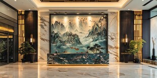 中式大堂山水壁画装饰风采