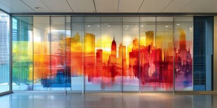 绚丽城市水彩风玻璃艺术