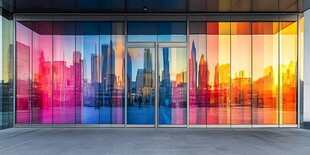 多彩玻璃映城市天际线