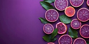 紫底上的血橙切片与绿叶