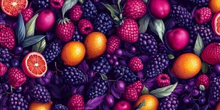 缤纷多彩的新鲜浆果与柑橘