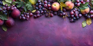 缤纷水果摆放在紫色背景上