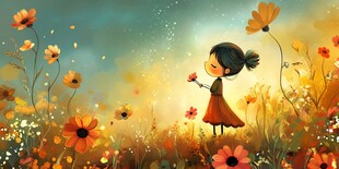 女孩漫步于绚烂花海