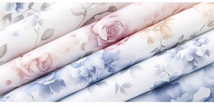 多彩花卉图案布料展示