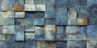 蓝色石砖墙面纹理特写