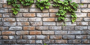 砖墙攀附翠绿常春藤