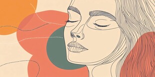 闭眼女子的简约线条插画