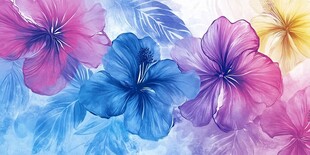 多彩芙蓉花水彩背景图案