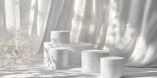 简约白色容器与轻柔布幕