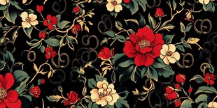 复古花卉黑色背景图案
