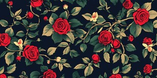 复古红玫瑰花卉无缝图案
