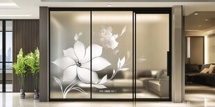 简约花卉图案玻璃推拉门
