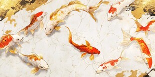 锦鲤畅游大理石背景图