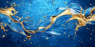 蓝金交融液体动感飞溅画面